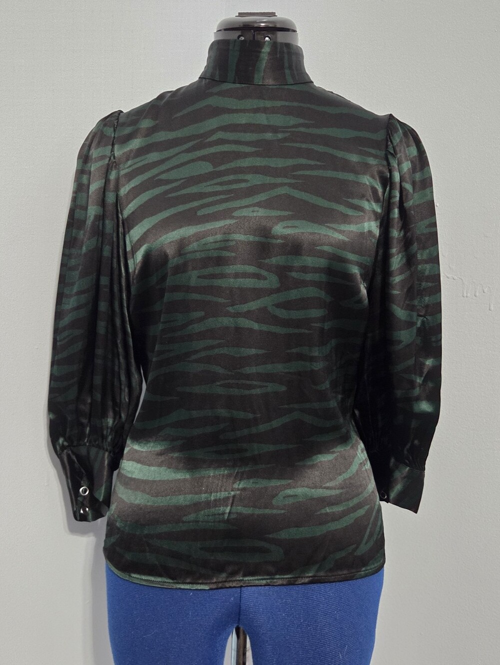Green Zebra Stripe Satin Blouse Size 36